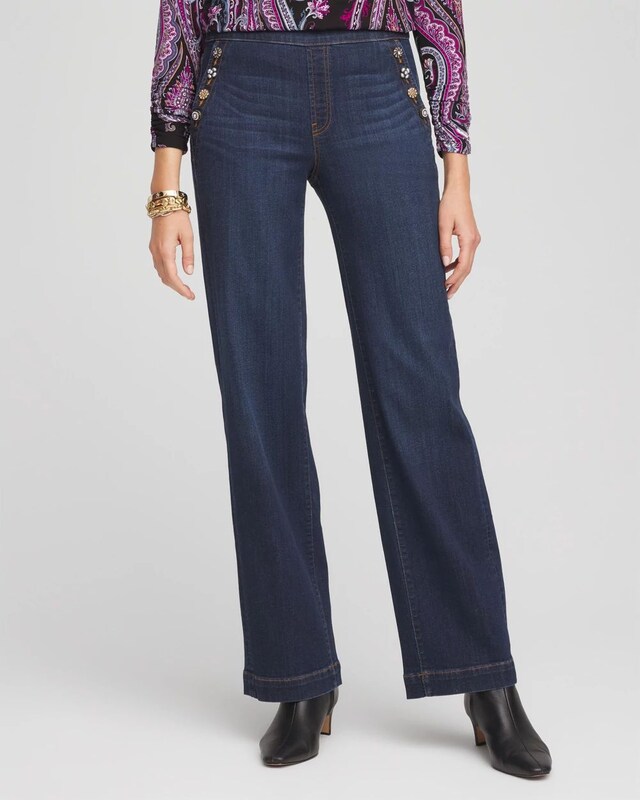 Embellished Wide Leg Pull On Jeans - image 1